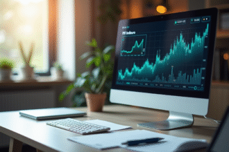 Bureau moderne avec écran affichant le tableau financier PX1 Indexeuro