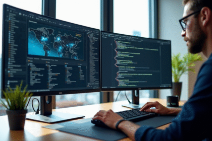 Configuration réseau sur deux grands écrans lumineux