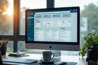 Espace de travail moderne avec écran securitas portal