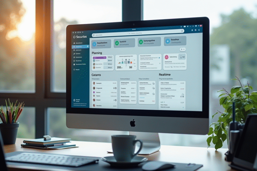Espace de travail moderne avec écran securitas portal