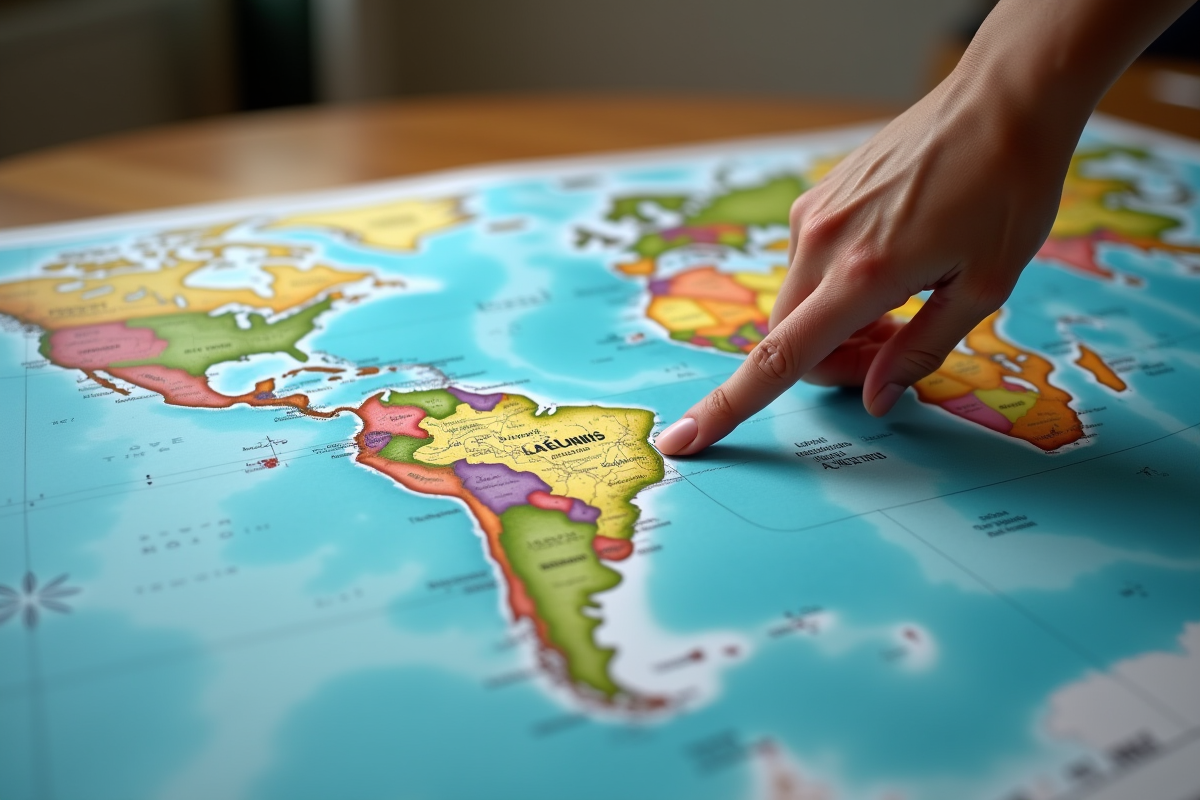 Carte du monde sur une table avec la Réunion pointée