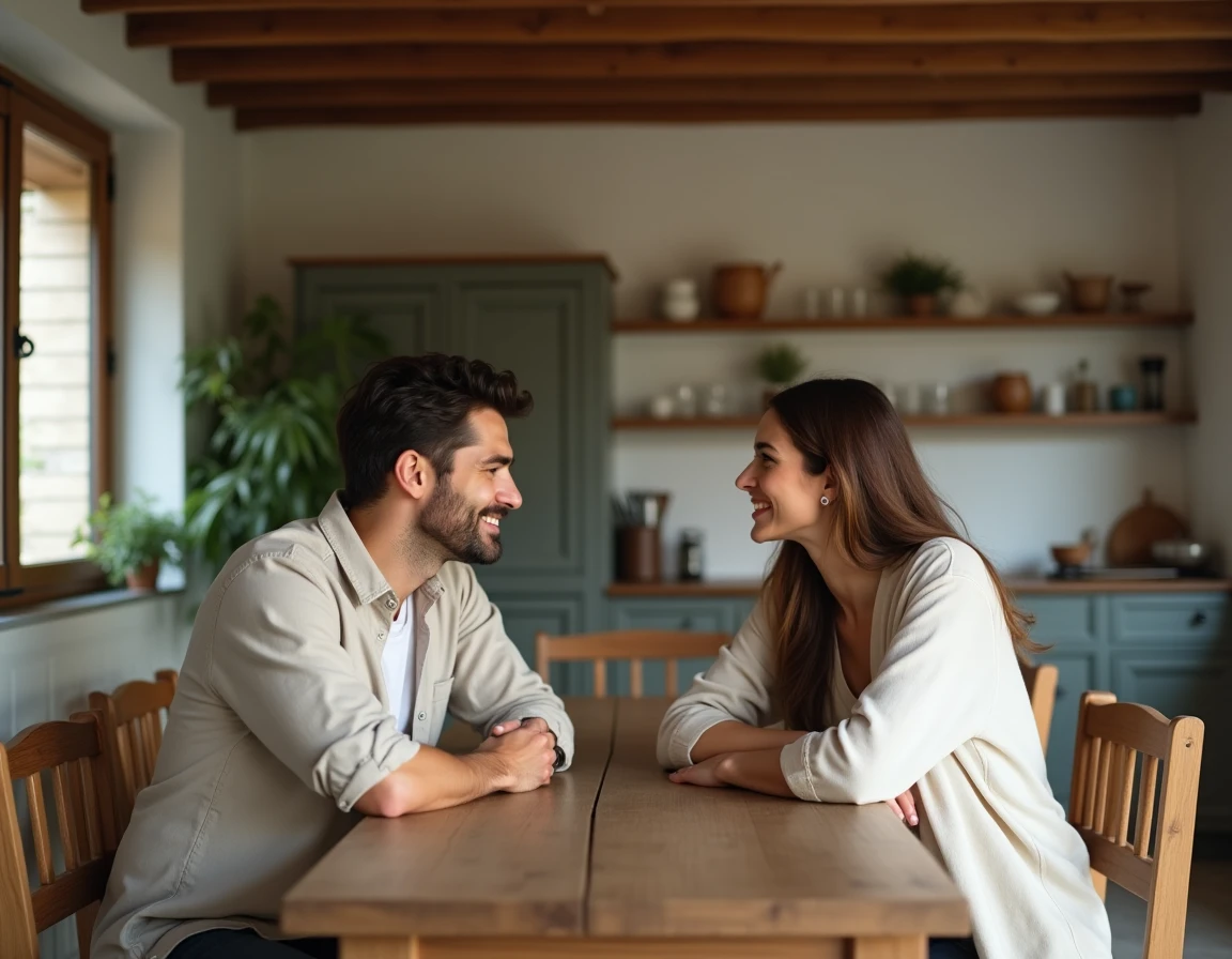 Couple se regardant avec complicité à table, signes qu'une personne pense à vous et vous désire