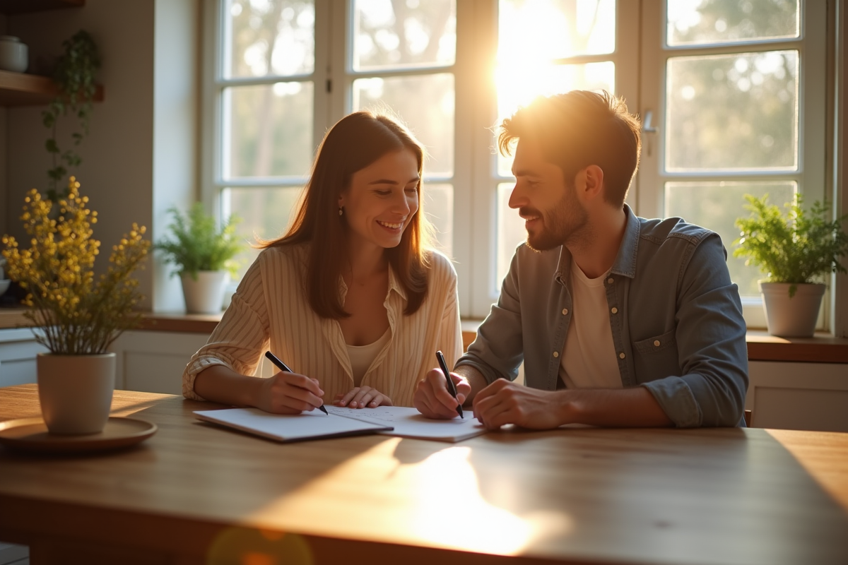Jeune couple discute noms de bebe au soleil