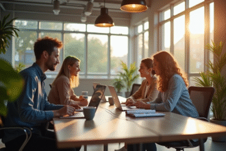 Espace de travail moderne bureau ouvert avec lumière naturelle