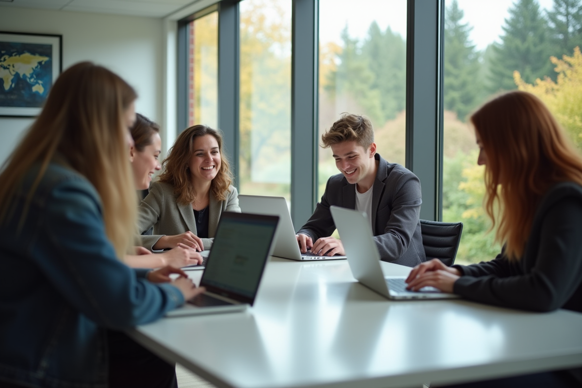Groupe d'étudiants utilisant une plateforme numérique