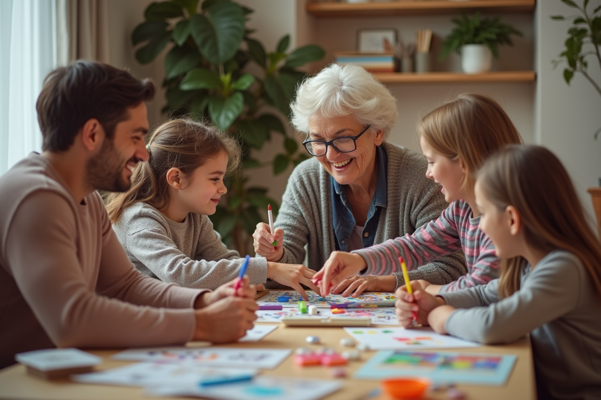 Famille multigenerations autour d'un repas créatif en famille