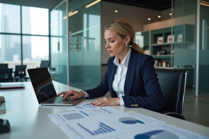 Femme d affaires en réunion dans un bureau moderne