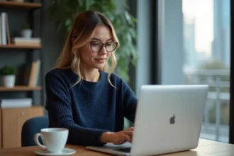 Femme professionnelle utilisant un ordinateur pour un scan antivirus