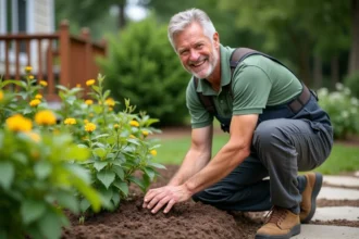 Douche esthétique dans un jardin verdoyant et accueillant