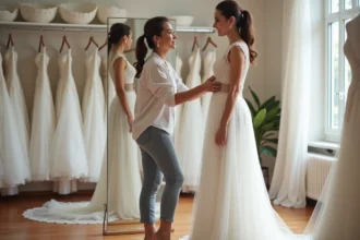 Robe de mariée adaptée à différentes morphologies féminines