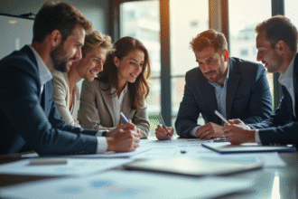 Groupe de professionnels collaborant dans un bureau moderne
