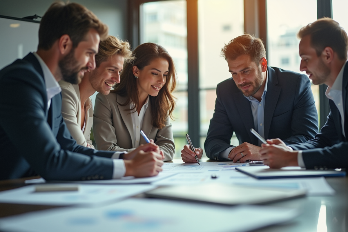 Groupe de professionnels collaborant dans un bureau moderne
