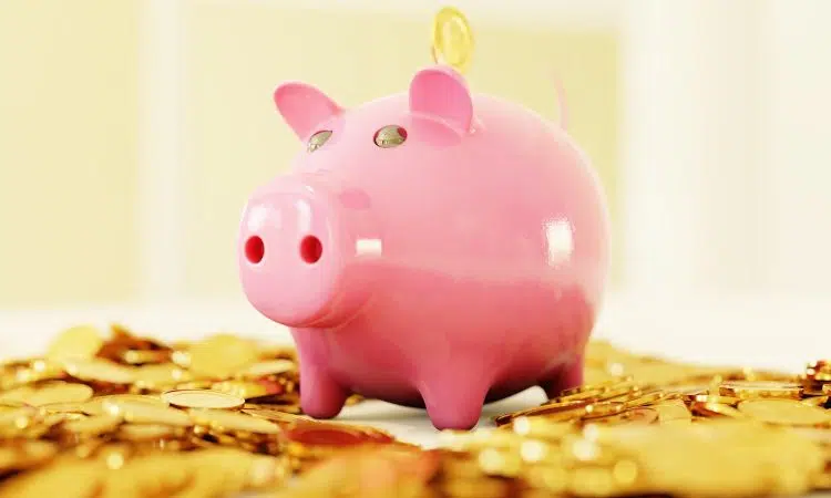 pink pig coin bank on brown wooden table