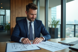 Homme d'affaires en costume dans un bureau moderne