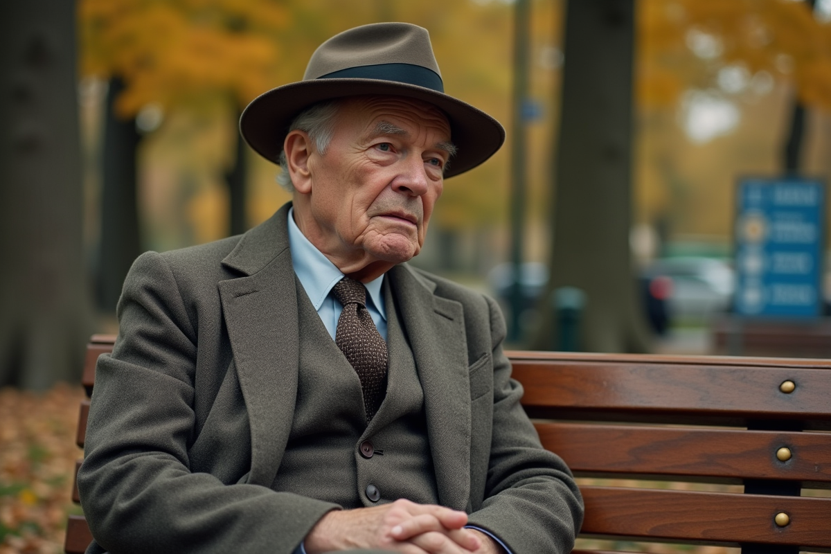 Homme âgé en tenue 1950s dans un parc urbain