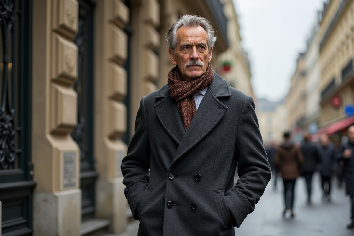 Homme confiant marchant dans une rue parisienne