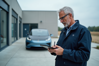 Ingénieur inspectant une voiture à hydrogène moderne
