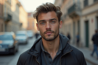Jeune acteur français en extérieur avec expression naturelle