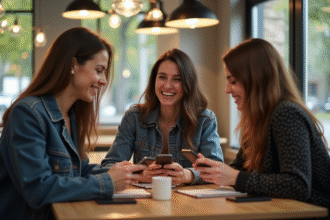 Trois jeunes professionnels riant dans un café à Amiens