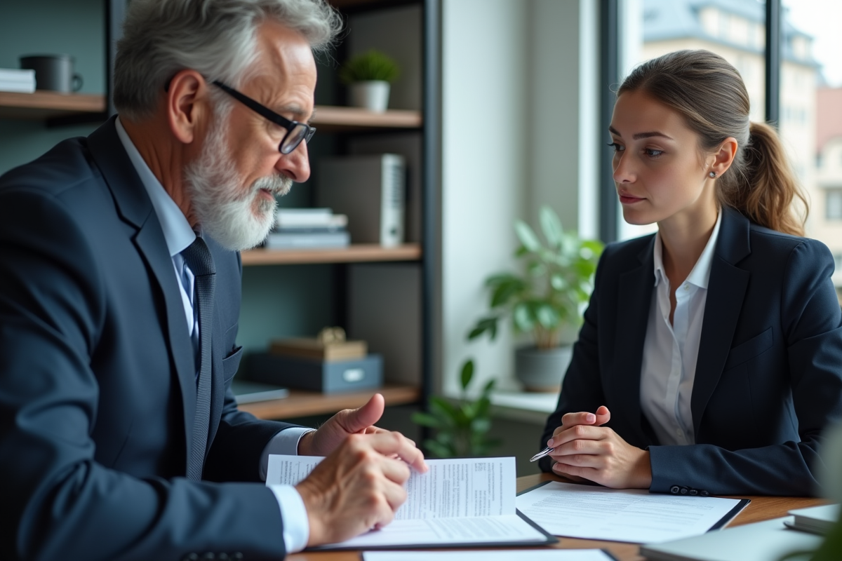 Notaire explique contrat immobilier à une cliente