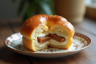 ParisBrest choux pâtisserie sur une assiette vintage