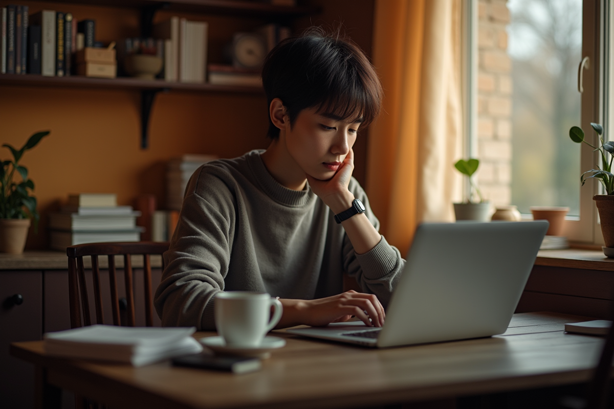 Personne au bureau à la maison le matin