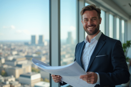 Promoteur immobilier confiant dans un bureau moderne