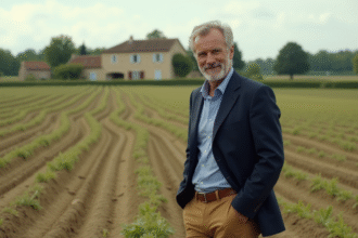 Homme propriétaire dans un champ cultivé en France