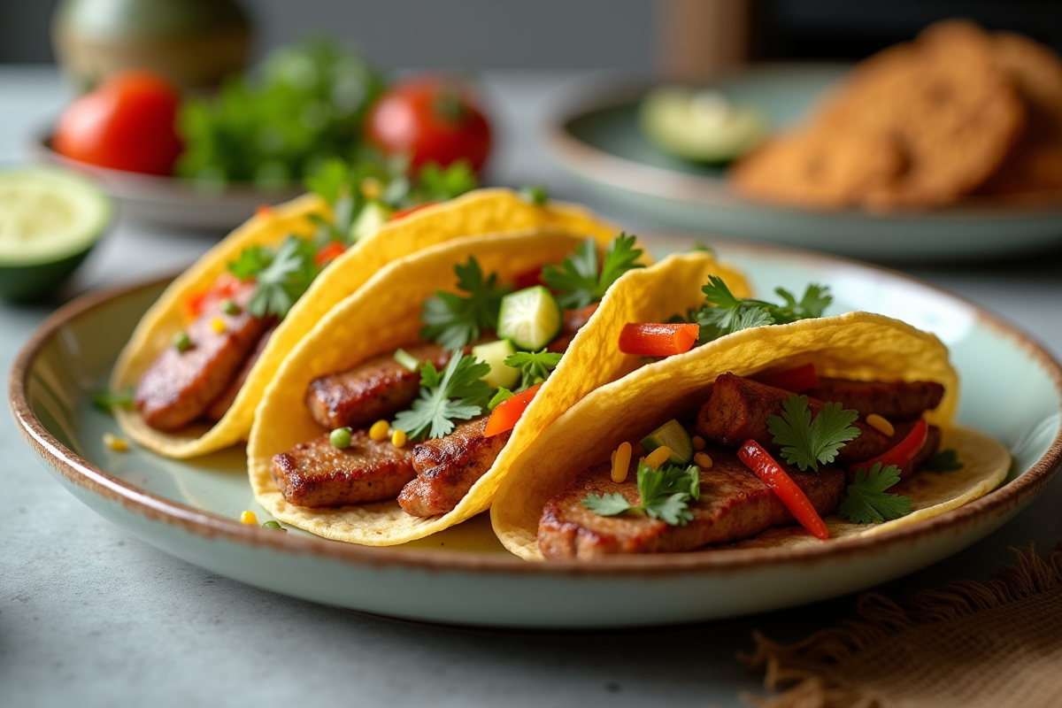 Tacos maison avec légumes frais et viande grillée